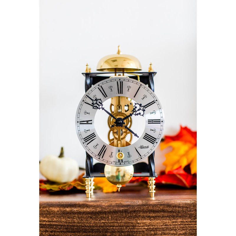 Roman Numeral Metal Mechanical Tabletop Clock in Gold
