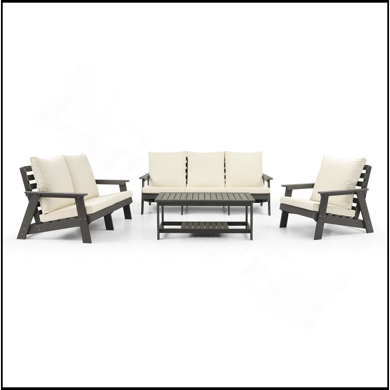 Causeuse d'extérieur élégante et confortable avec finition grain de bois, parfaite pour une utilisation toutes saisons et une élégante assise de jardin.