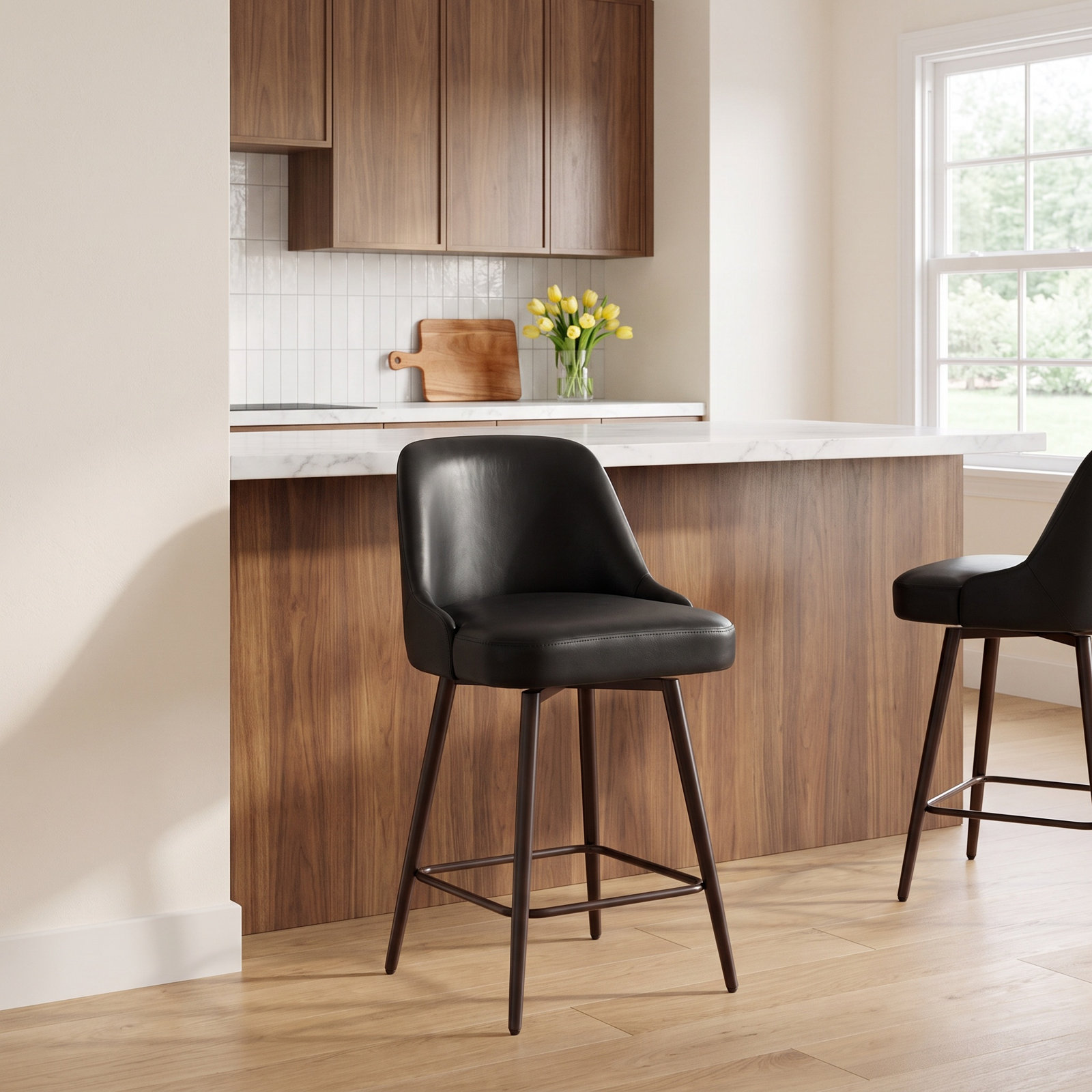 Zack 30" Swivel Bar Stool, 26.4" Seat Height, Black/Bronze