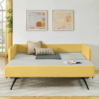 Lit de jour avec lit gigogne escamotable et capitonné, taille simple, tissu Boucle (83 po x 43 po x 29,5 po)