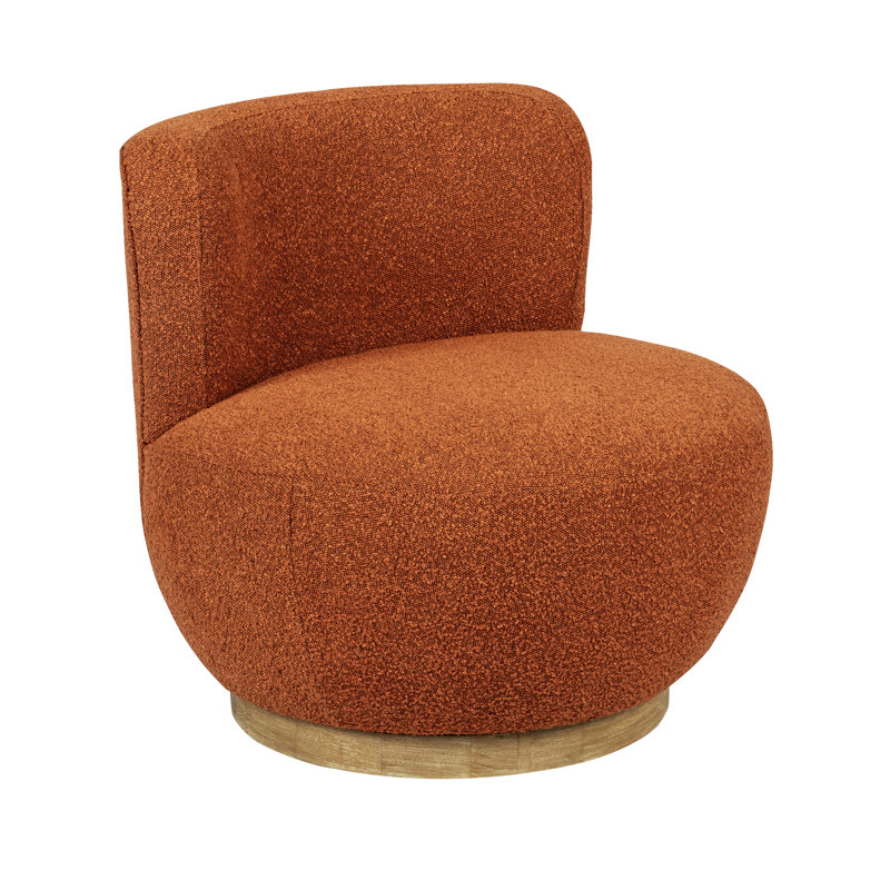 Maya Occasional Swivel Chair In Modern Silver Boucle Fabric On A Solid Wood Base, Orange
