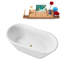 59" Streamline Soaking Glossy White Freestanding Tub and Tray With Internal Drain-101413290