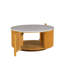 Table basse en faux marbre blanc avec rangement en forme de tambour et base d'aspect bois naturel de 35,5 po
