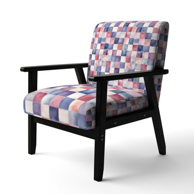 Country Farmhouse Accent Chair - red and blue Checker Quilt Blue Arm Chair