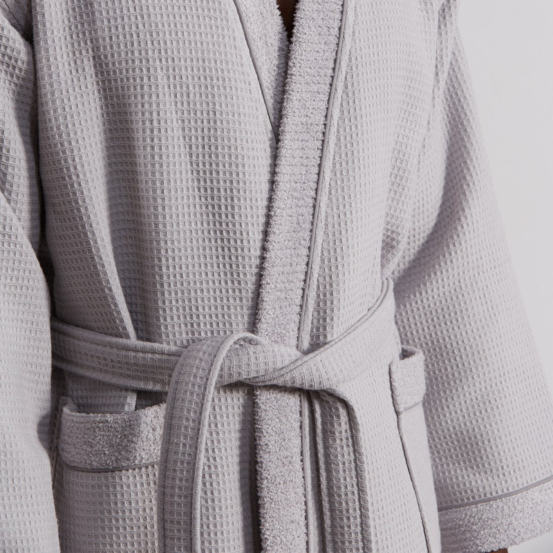 Hammd 100% Cotton Waffle Gender Neutral Mid-Calf Bathrobe with Pockets,  L/XL, Grey
