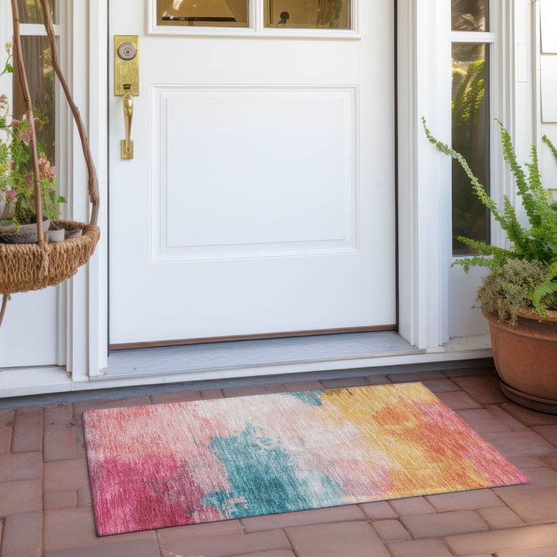 Tapis rose intérieur / extérieur lavable à la machine Claudian ACN1520, Rectangle 1 pi 8 po x 2 pi 6 po