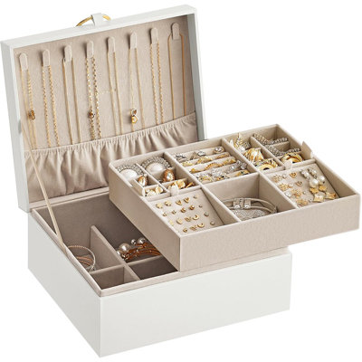 2-Layer Jewelry Box, Organizer With Handle And Removable Tray, Floating Design For Jewelry Storage