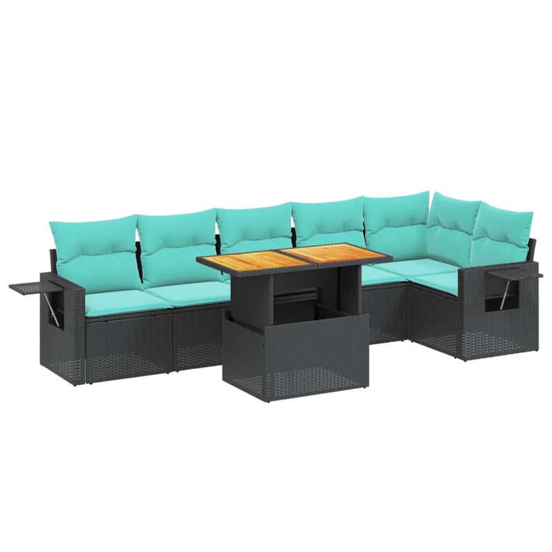  Ensemble de canapé de patio 7 pièces avec coussins en rotin de polyester, Noir, Vert
