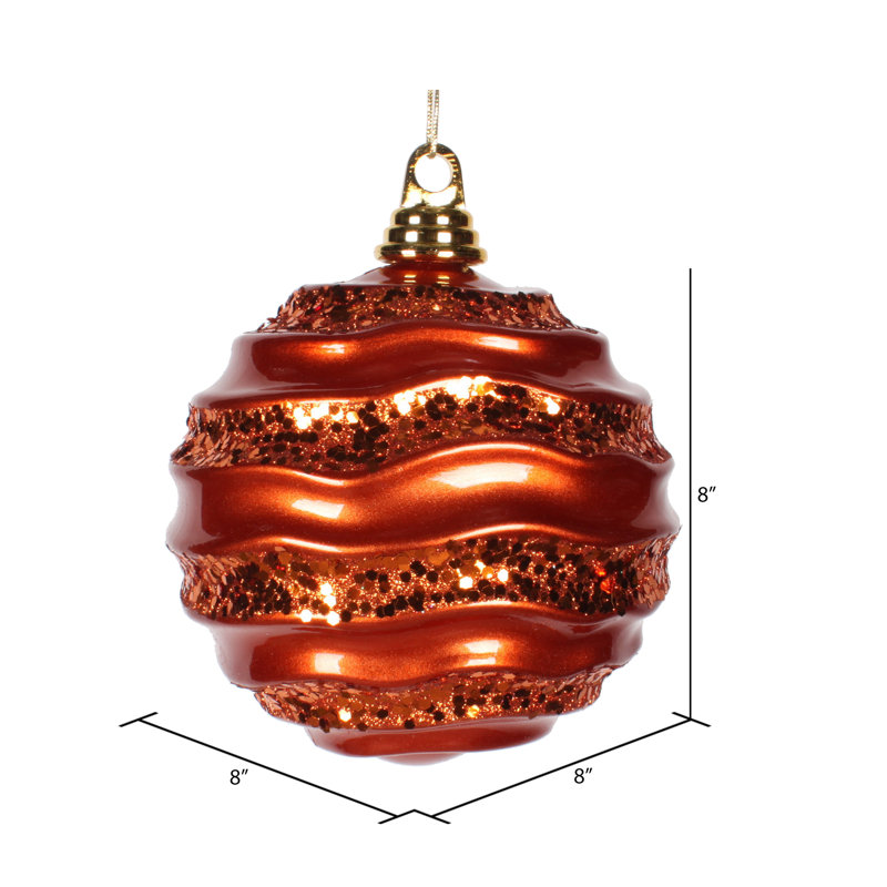 Ornement de Noël boule rayée et scintillante, H 8 po x l 8 po x P 8 po, Orange
