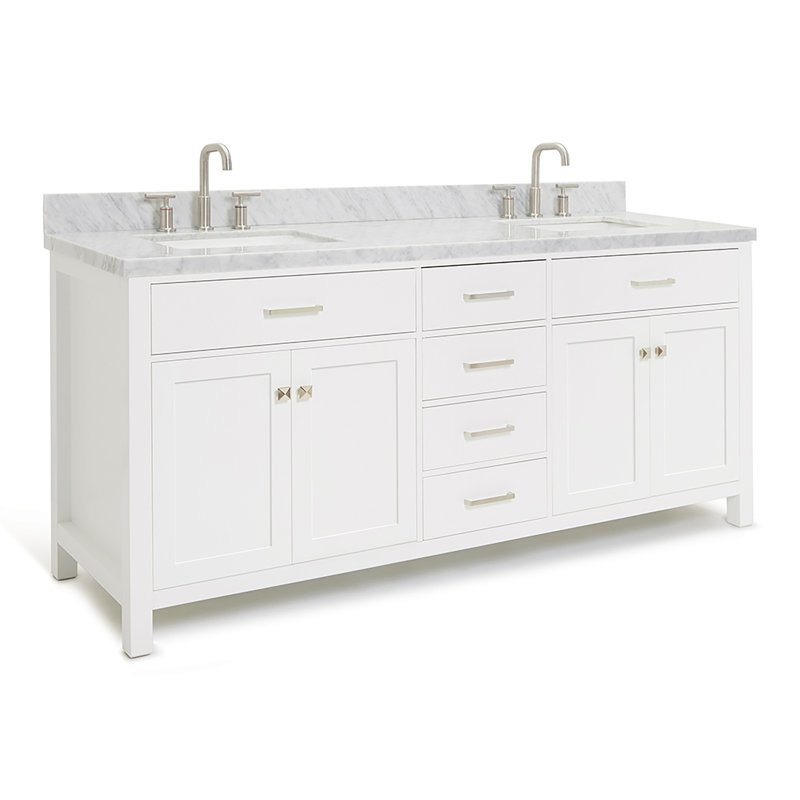 Meuble-lavabo double 72 po avec plateau en marbre blanc de Carrare Abbate, Blanc