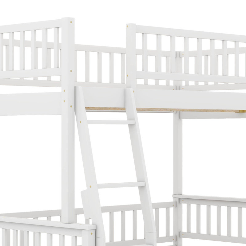 Wood Full XL Over Queen Bunk Bed With Ladder And Guardrails