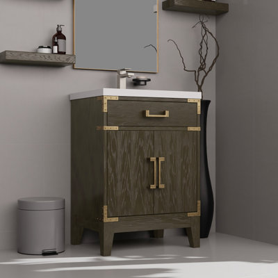 Meuble-lavabo en chêne brun - 24 po L x P 18 po Comptoir en acrylique et miroir