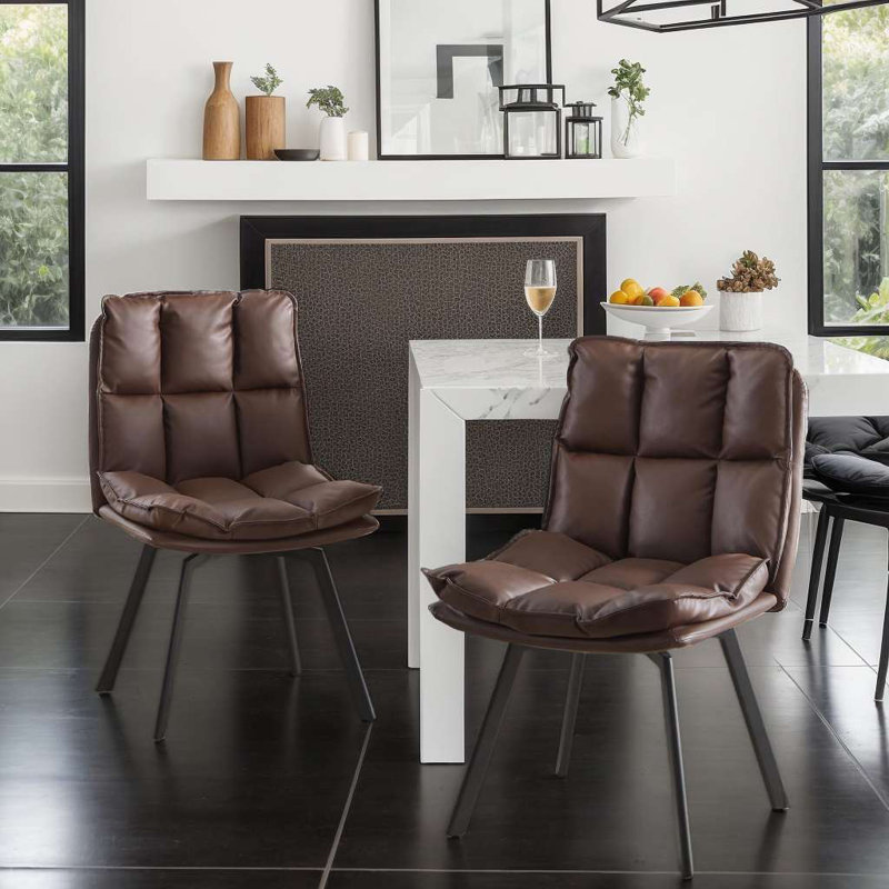 Chaise de salle à manger rembourrée à dossier (ensemble de 2), Brun