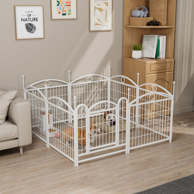  Parc pour chien à 8 panneaux en métal - Clôture intérieure / extérieure robuste pour animaux avec porte, pliable, résistante à la rouille, formes bricolage pour petits / moyens / grands chiens, chats et petits animaux de compagnie
