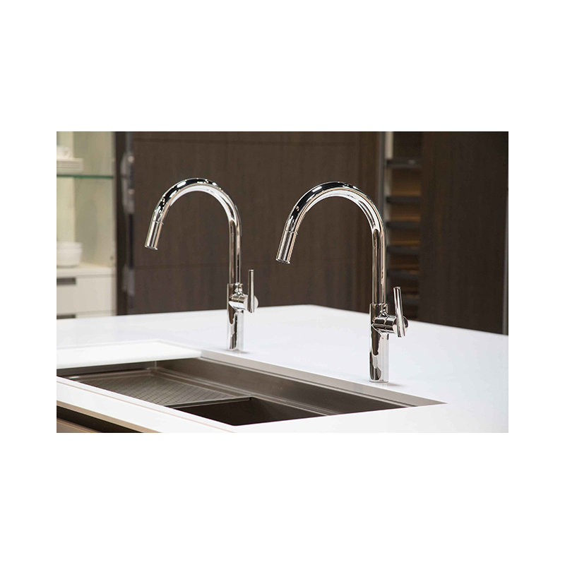 East Linear Pull Down Single Handle Kitchen Faucet, Antique Brass