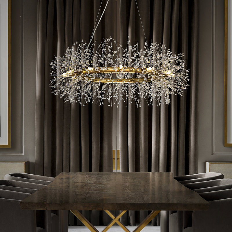 Galewood Modern Glam Firework Crystal Chandelier light Round Pendant Ceiling Lighting For Dining Room, Antique Gold, 12