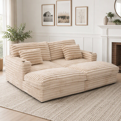Très grand canapé-lit double avec canapé-lit de 82 po et canapé-lit moelleux avec deux coussins de soutien, ports USB et porte-gobelets