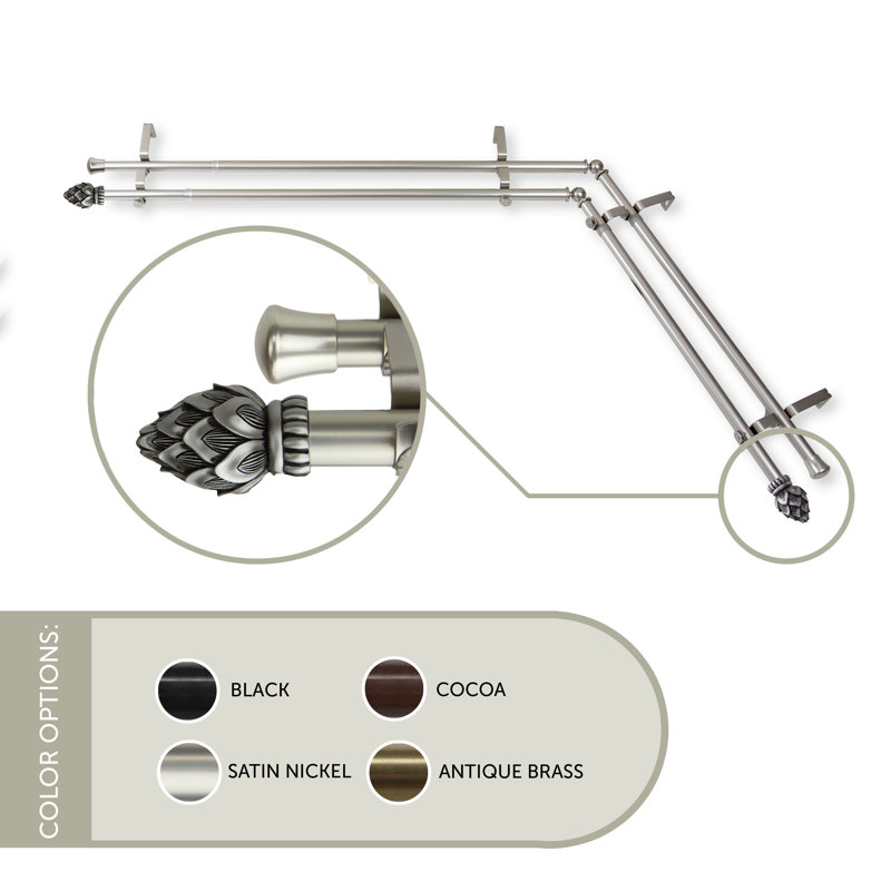 Tringle à rideaux d'angle pour fenêtre double, Nickel satiné, L 48 po x l 84 po