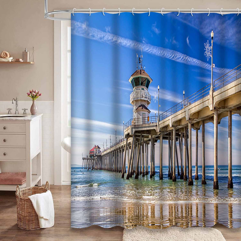 Beach Pier, californien, rivage orange, nuages bleus avec 12 crochets, L 72 po x l 78 po