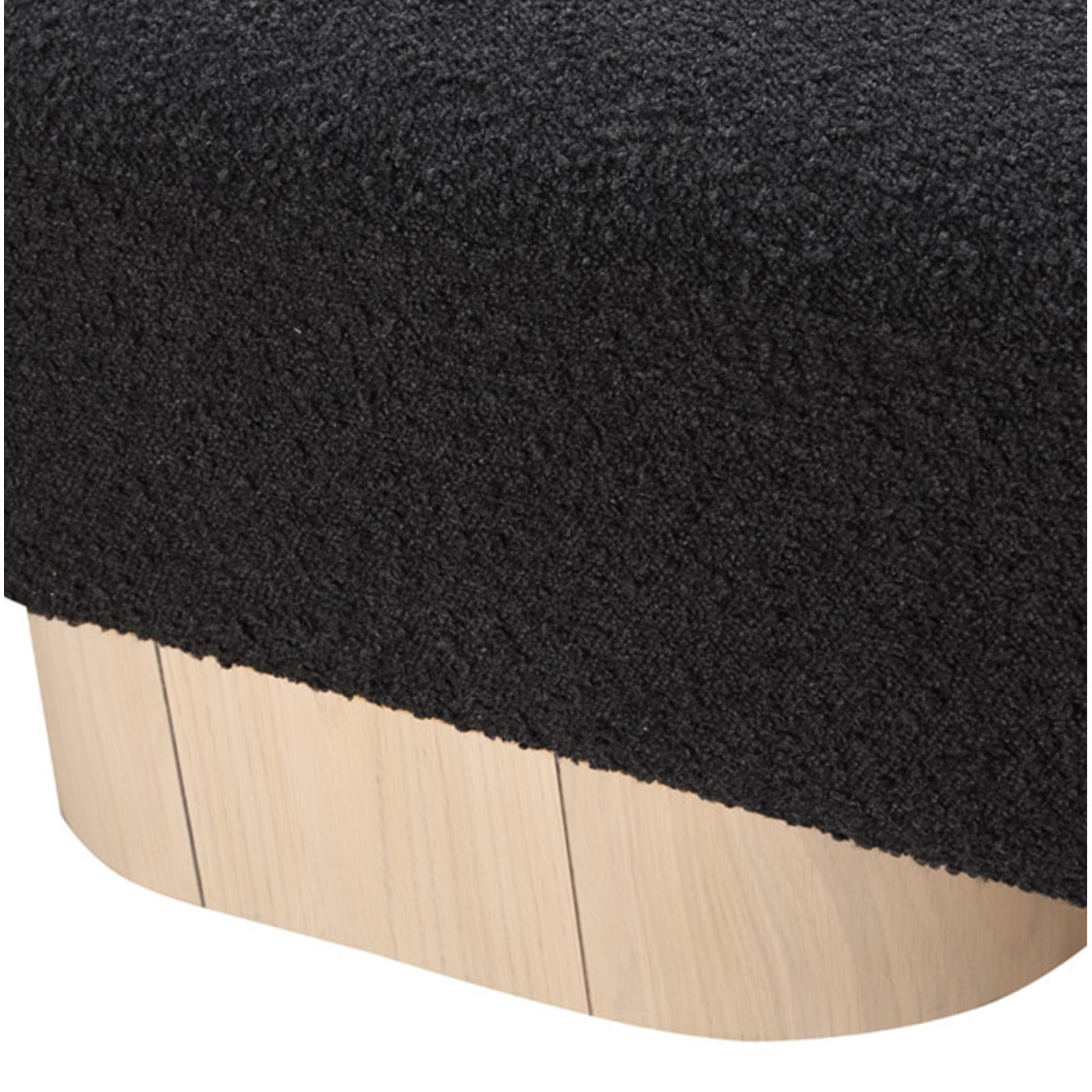 Denyer 61" Bedroom Bench, Black Boucle Fabric, Light Oak