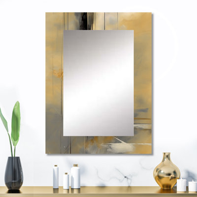 Jaune et gris au-delà de la toile IV - peinture abstraite, miroir mural décoratif