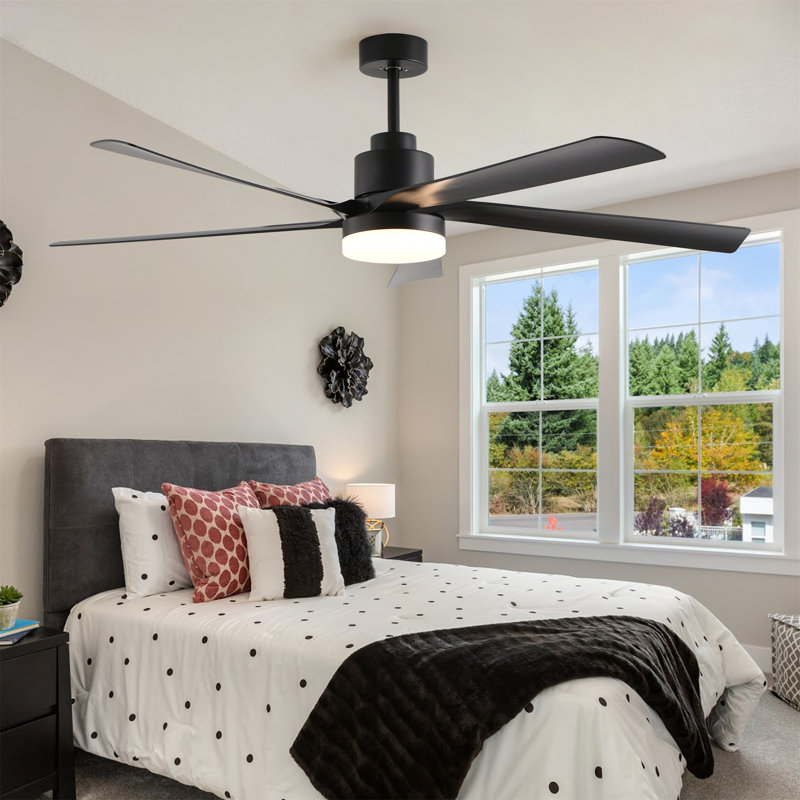 65-Inch Black Ceiling Fan With Dimmable LED Light, 5-Blade Quiet Design With Remote Control For Living Room & Bedroom