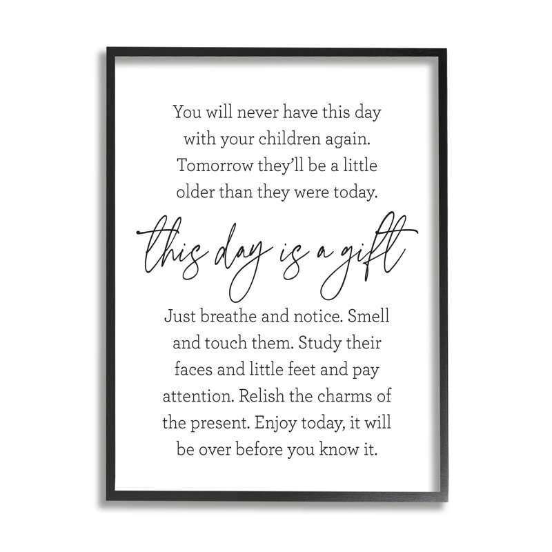 Citation «Today Is A Gift», Giclée encadrée noir minuit, H 14 po x l 11 po x P 1,5 po