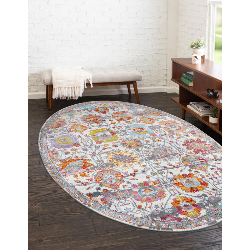Haefner Floral Indoor Rug, Oval 5'5" x 8'