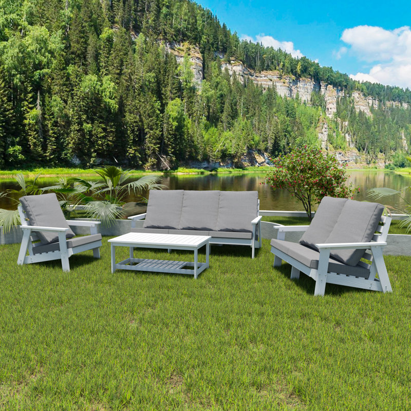 Hips Garden Armchair With Cushion, White/Grey, All Long-Lasting Wood Grain Finish Outdoor Armchair, White, Lightweight And Movable Frame