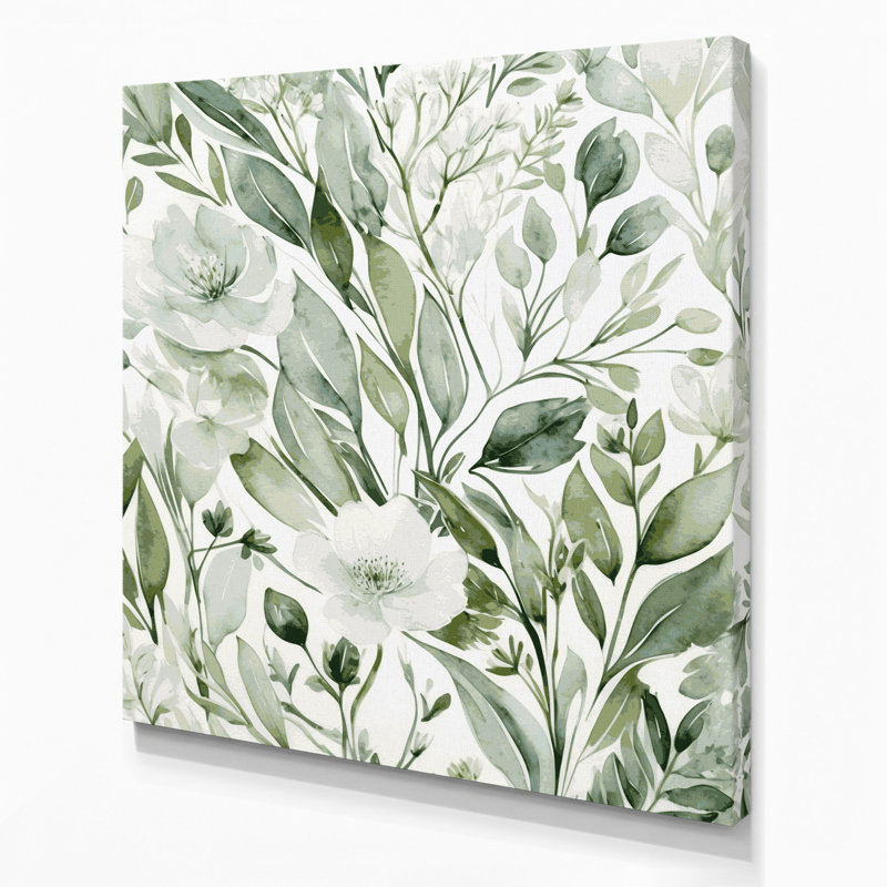 "Watercolor Floral 95", art mural sur toile verte