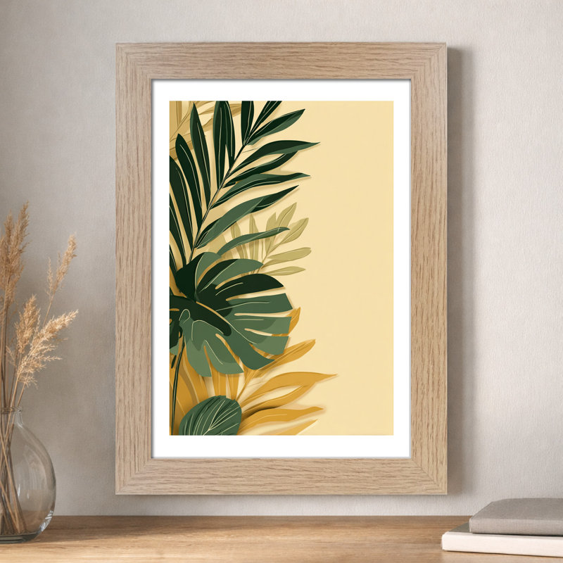 Scandi Botanical Palm Wall Art - Home Decor Giclee Art Print, cut paper botanical palm illustration in deep green and warm yellow, Nordic 1 Piece Wall Art