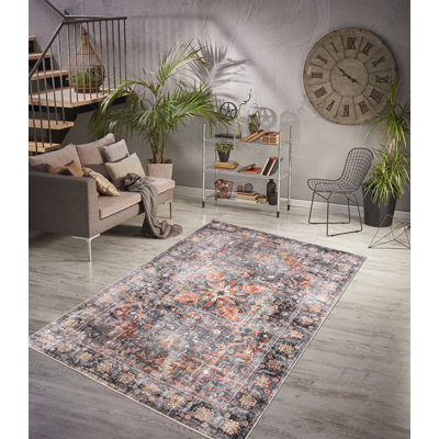 Heiman Collection Grey/Orange/Blue/Rust/Coral Abstract Area Rug