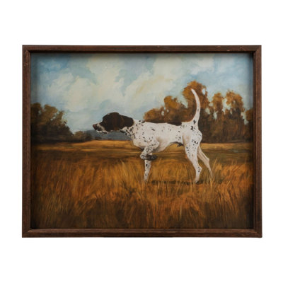 Décoration murale encadrée en bois et verre avec image de chien pointeur