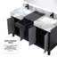 Meuble-lavabo double noir et gris l 55 po x P 22 po, comptoir en marbre gris château, ensemble de robinets noir mat et miroir de 53 po