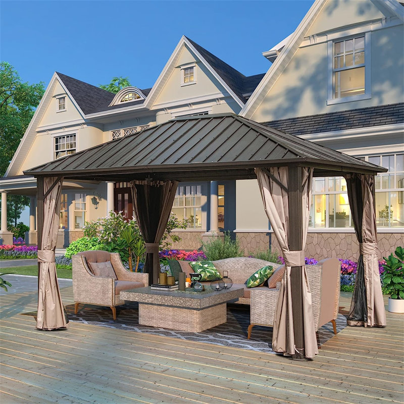 Abri de jardin pour patio en métal en aluminium mesurant l 16 pi x P 12 pi