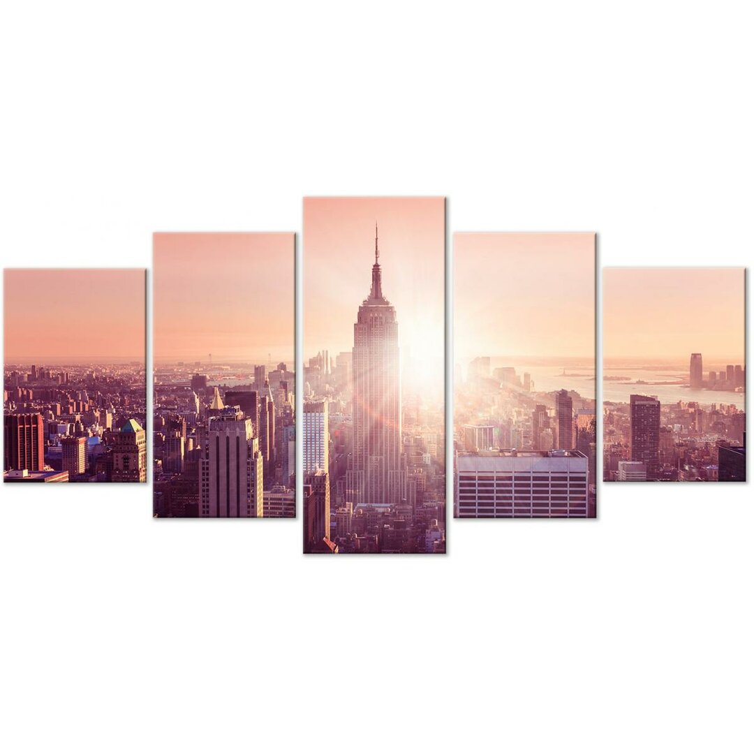 5-tlg. Leinwandbilder-Set Sun Over Manhattan Wide Orange