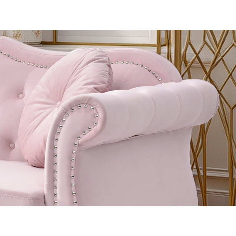 Modla  Velvet Fabric Loveseat, Pink