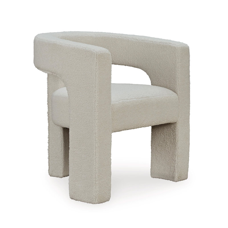 Sovi Accent Chair, Cushioned Seat, Barrel Back With Cutout Design, Ivory Polyester Blend
