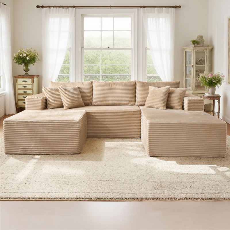 Aucun assemblage de canapé modulaire rembourré désossé et rembourré 3 pièces Cloud, Velours côtelé beige
