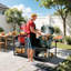 Chariot de barbecue extérieur pour plusieurs gros œufs et table en métal de 18 po avec comptoir en acier inoxydable, argent noir, 109,4 lb, 35,74 po de hauteur, 26,59 de largeur, 98,66 de profondeur, 6 360 roues, 4 verrouillables,