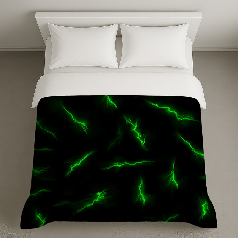 Housses de couette à éclairs verts, King