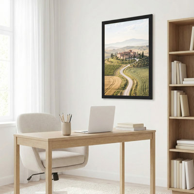 Art mural sur toile noir encadré pour le salon, la chambre à coucher, le bureau ou le vestibule - Décoration murale décorative avec paysage toscan