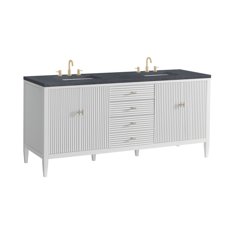 Myrrin 72'' W Double Vanity, Bright White, Charcoal Soapstone, 8" Widespread
