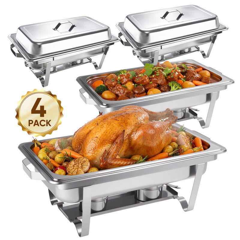 Ensemble de 4 réchauds pour buffet, ensemble de buffet à vaisselle rectangulaire pleine grandeur de 9 pte, ensemble de réchauds et chauffe-buffet en acier inoxydable, chauffe-plats pour fêtes, mariages, banquets, événements de restauration