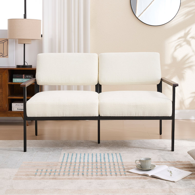 52" Upholstered Square Loveseat Arm Sofa With Metal Legs For Living Room, Bedroom, White