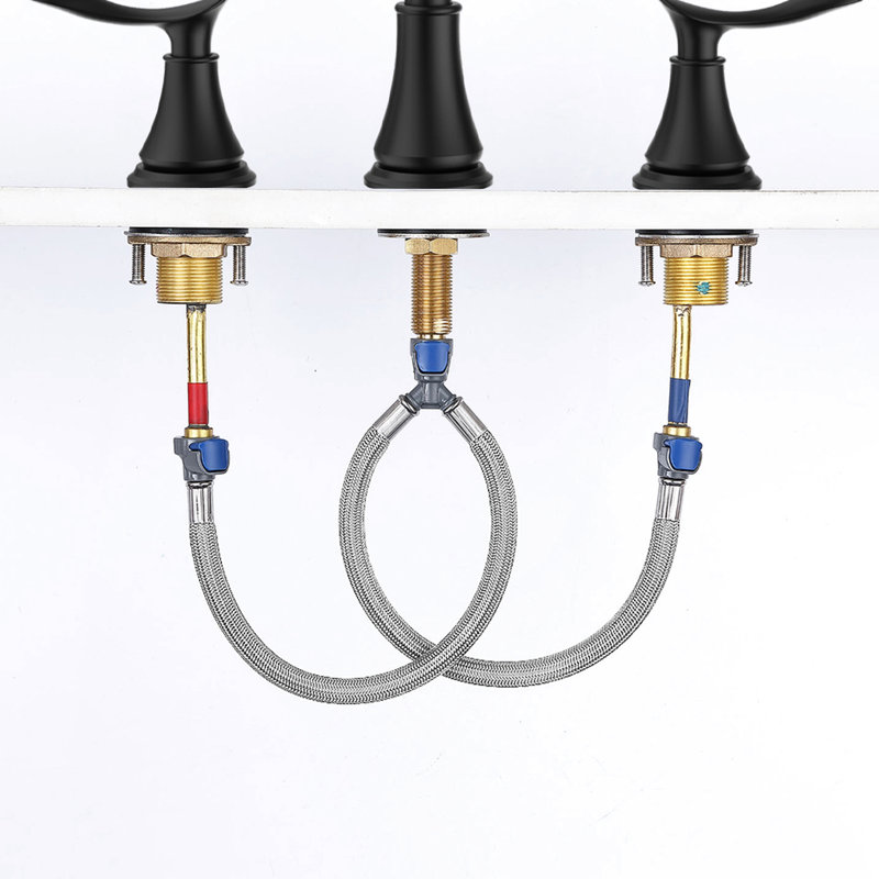 Robinet de salle de bain espacé noir mat 8 po - 2 poignées, 3 trous, bec pivotant sur 360 °, résistance à la corrosion et évier la longévité