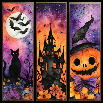 «Halloween» Trio Panels, art mural sur toile tendue