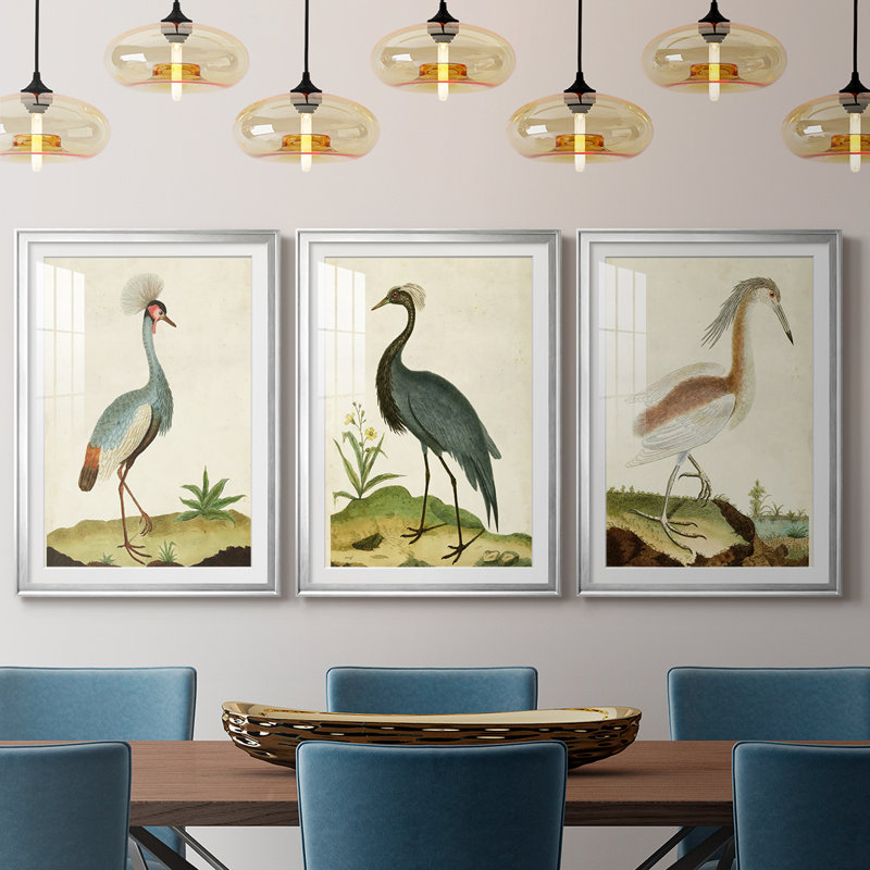 Heron Portrait I - Impression personnalisée de qualité supérieure avec passe-partout - 3 pièces, Argent argent