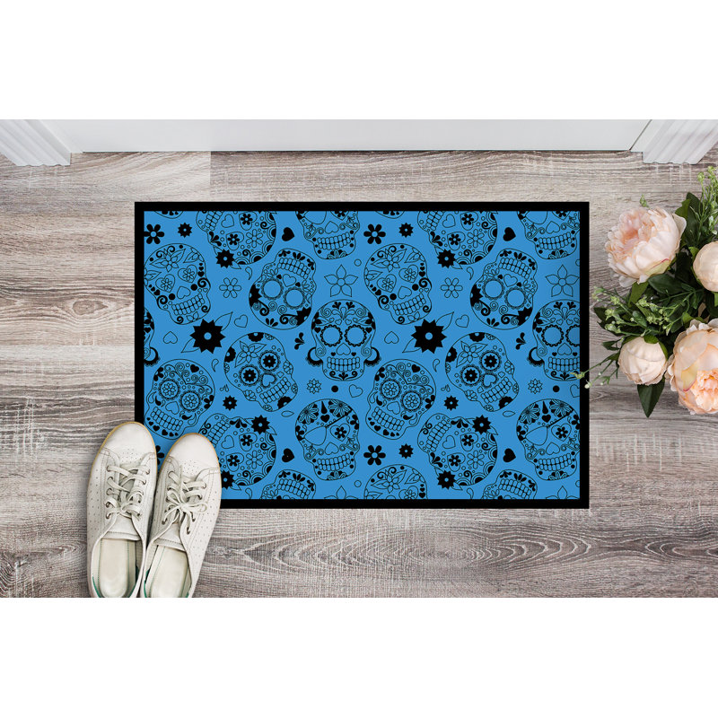 Synthetic Floral Indoor / Outdoor Rug, Blue, Rectangle 18" x 27"