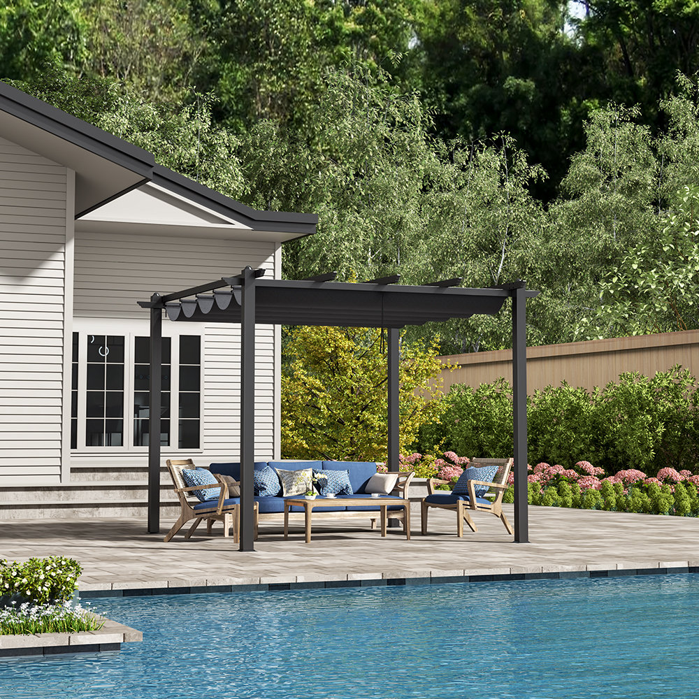 Dakota Fields Polyester Cover Retractable Freestanding Awning
